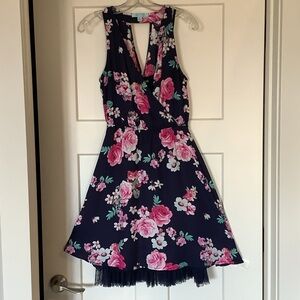 She + Sky Navy and Pink Floral Sun Dress with flirty navy petticoat